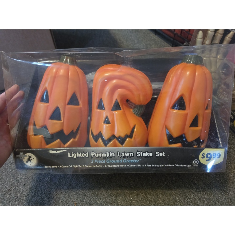 Nos Vtg PUMPKIN LIGHT-UP LAWN STAKE set Halloween Yard Decoration Outdoor Path